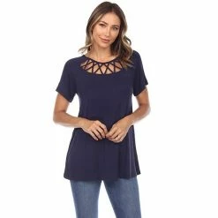Women's White Mark Crisscross Cutout Short Sleeve Top -White Mark Sales unnamed file 1003