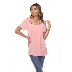 Women's White Mark Crisscross Cutout Short Sleeve Top -White Mark Sales unnamed file 1009