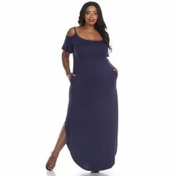 Plus Size White Mark Cold-Shoulder Maxi Dress Dark Blue -White Mark Sales unnamed file 1036