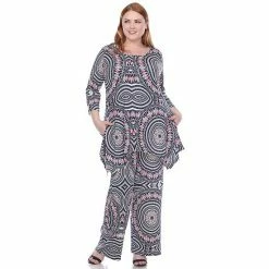 Plus Size White Mark Printed Tunic And Pant Set Blue -White Mark Sales unnamed file 1063