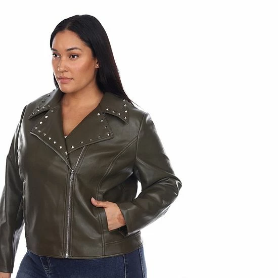 Plus Size White Mark Faux Leather Jacket Grey 6 Plus Size White Mark Faux Leather Jacket Grey - Image 4
