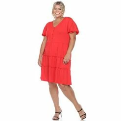 Plus Size White Mark Short Sleeve V-Neck Tiered Dress -White Mark Sales unnamed file 1100