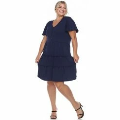 Plus Size White Mark Short Sleeve V-Neck Tiered Dress -White Mark Sales unnamed file 1101