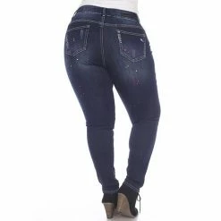 Plus Size White Mark Paint Splatter Skinny Jeans Blue -White Mark Sales unnamed file 1107