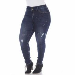 Plus Size White Mark Paint Splatter Skinny Jeans Blue -White Mark Sales unnamed file 1112