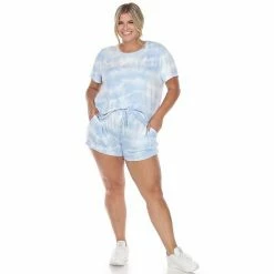 Plus Size White Mark 2-Piece Tee & Shorts Lounge Set Gray Tie Dye -White Mark Sales unnamed file 1128