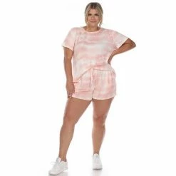 Plus Size White Mark 2-Piece Tee & Shorts Lounge Set Gray Tie Dye -White Mark Sales unnamed file 1130