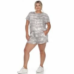 Plus Size White Mark 2-Piece Tee & Shorts Lounge Set Gray Tie Dye -White Mark Sales unnamed file 1131