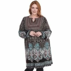 Plus Size White Mark Embroidered Sweater Dress Brown