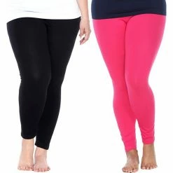 Plus Size White Mark 2-Pack Leggings Black Burgundy