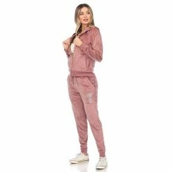 Women's White Mark Rhinestone 2-Piece Velour Tracksuit Set Pink -White Mark Sales unnamed file 123