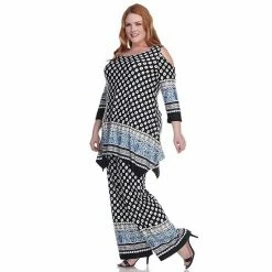 Plus Size White Mark Cutout Shoulder Tunic And Pant Set Pink -White Mark Sales unnamed file 1248