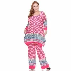 Plus Size White Mark Cutout Shoulder Tunic And Pant Set Pink -White Mark Sales unnamed file 1249