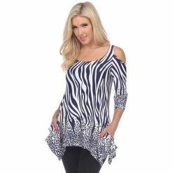 Women's White Mark Printed Cold Shoulder Tunic Top Blue Circles -White Mark Sales unnamed file 1259