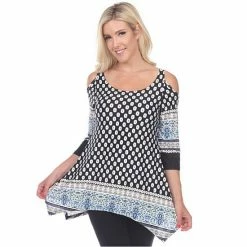 Women's White Mark Printed Cold Shoulder Tunic Top Blue Circles -White Mark Sales unnamed file 1261