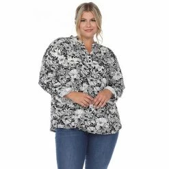 Plus Size White Mark Pleated Floral Print Blouse Mint