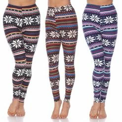 Women's White Mark Pack Of 3 Leggings Snowflake Reindeer -White Mark Sales unnamed file 1325