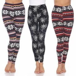 Women's White Mark Pack Of 3 Leggings Snowflake Reindeer -White Mark Sales unnamed file 1326