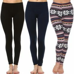 Women's White Mark Pack Of 3 Leggings Snowflake Reindeer -White Mark Sales unnamed file 1333