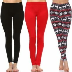 Women's White Mark Pack Of 3 Leggings Snowflake Reindeer -White Mark Sales unnamed file 1335