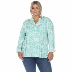 Plus Size White Mark Pleated Floral Print Blouse Mint -White Mark Sales unnamed file 134