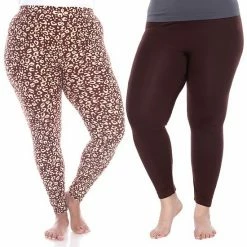 Plus Size White Mark 2-Pack Leopard & Solid Leggings Set Black Leopard