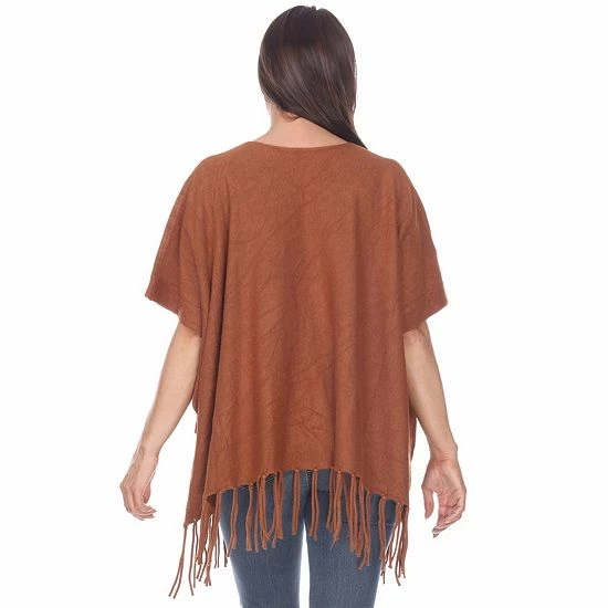 Women's White Mark Button Fringe Poncho 4 Women's White Mark Button Fringe Poncho - Image 2