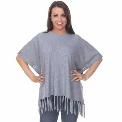 Women's White Mark Button Fringe Poncho 8 Women's White Mark Button Fringe Poncho -White Mark Sales unnamed file 1383