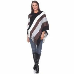 Women's White Mark Striped Fringe Poncho -White Mark Sales unnamed file 1387