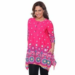 Plus Size White Mark Medallion Shark-Bite Tunic Black Beige