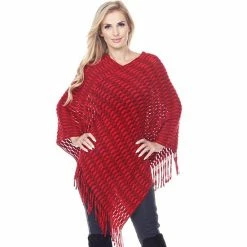Women's White Mark Fringe Poncho Red -White Mark Sales unnamed file 1391