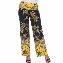 Women's White Mark Paisley Palazzo Pants Yellow