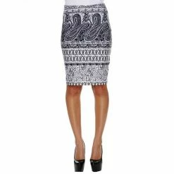 Women's White Mark Printed Pencil Skirt Red Peacock
