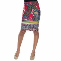 Women's White Mark Printed Pencil Skirt Red Peacock 23 Women's White Mark Printed Pencil Skirt Red Peacock -White Mark Sales unnamed file 1430