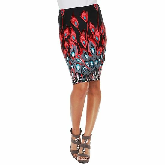 Women's White Mark Printed Pencil Skirt Red Peacock 9 Women's White Mark Printed Pencil Skirt Red Peacock - Image 7
