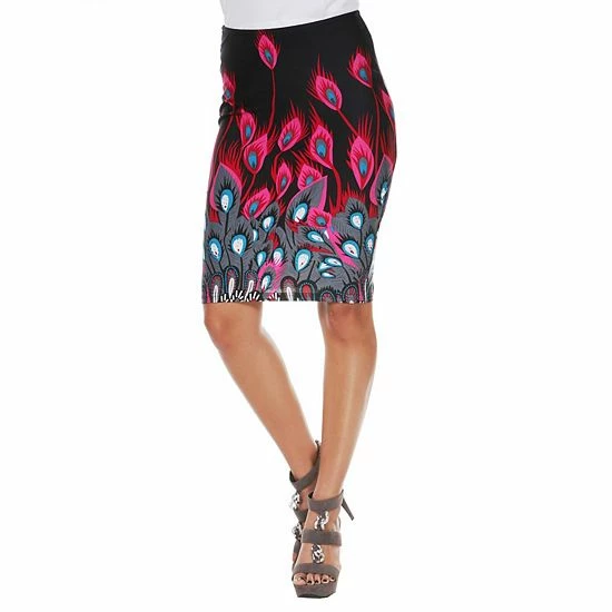 Women's White Mark Printed Pencil Skirt Red Peacock 12 Women's White Mark Printed Pencil Skirt Red Peacock - Image 10