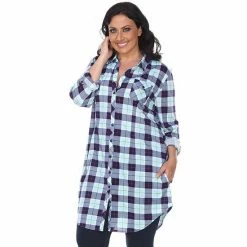 Plus Size White Mark Plaid Flannel Tunic Pink White