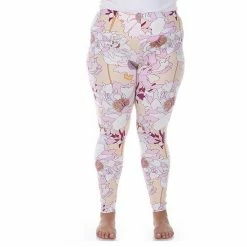 Plus Size White Mark Printed High-Waisted Leggings Coral Pink Flower