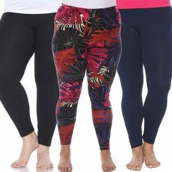 Plus Size White Mark 3-Pack Leggings Set Black Cheetah Tropical