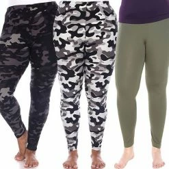 Plus Size White Mark 3-Pack Leggings Brown Black Print