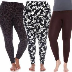 Plus Size White Mark 3-Pack Leggings Brown Black Print -White Mark Sales unnamed file 1684