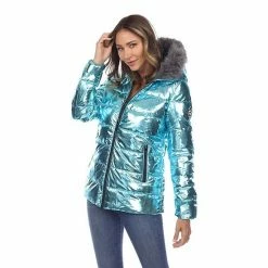 Women's White Mark Metallic Hooded Puffer Coat Black -White Mark Sales unnamed file 169