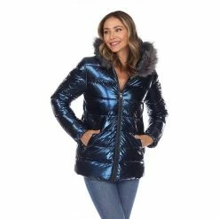 Women's White Mark Metallic Hooded Puffer Coat Black -White Mark Sales unnamed file 172