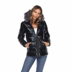 Women's White Mark Metallic Hooded Puffer Coat Black -White Mark Sales unnamed file 175
