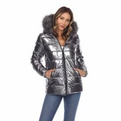 Women's White Mark Metallic Hooded Puffer Coat Black -White Mark Sales unnamed file 176