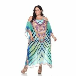 Plus Size White Mark Long Caftan Green Tiger -White Mark Sales unnamed file 1789