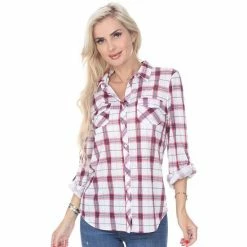 Women's White Mark Oakley Stretchy Plaid Top White Black 23 Women's White Mark Oakley Stretchy Plaid Top White Black -White Mark Sales unnamed file 185