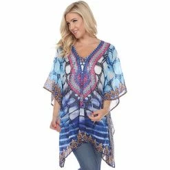 Women's White Mark Knot-Neck Tunic Caftan Blue -White Mark Sales unnamed file 1857