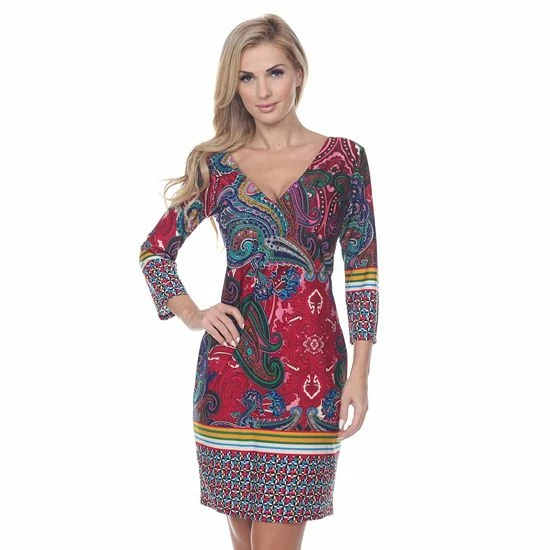 Women's White Mark Paisley Sheath Dress Fuchsia Green 3 Women's White Mark Paisley Sheath Dress Fuchsia Green