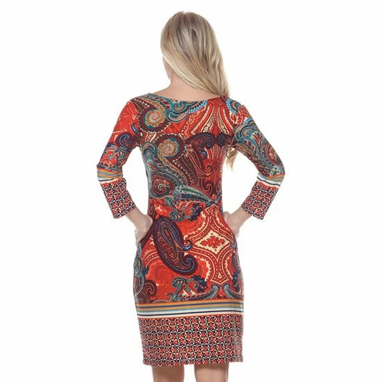 Women's White Mark Paisley Sheath Dress Fuchsia Green 4 Women's White Mark Paisley Sheath Dress Fuchsia Green - Image 2